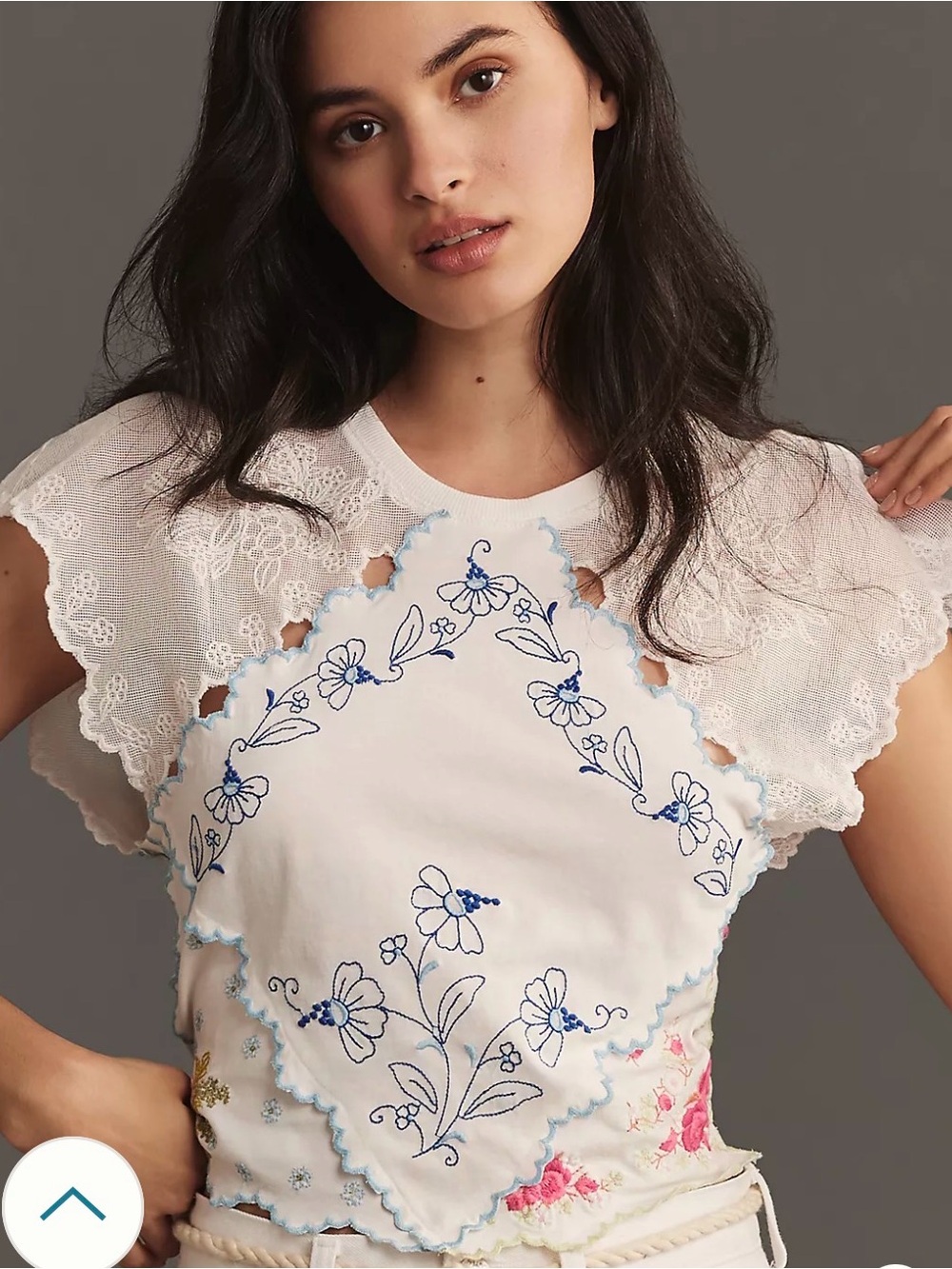 By Anthropologie Embroidered Handkerchief Lace Top Size XS Floral Patchwork